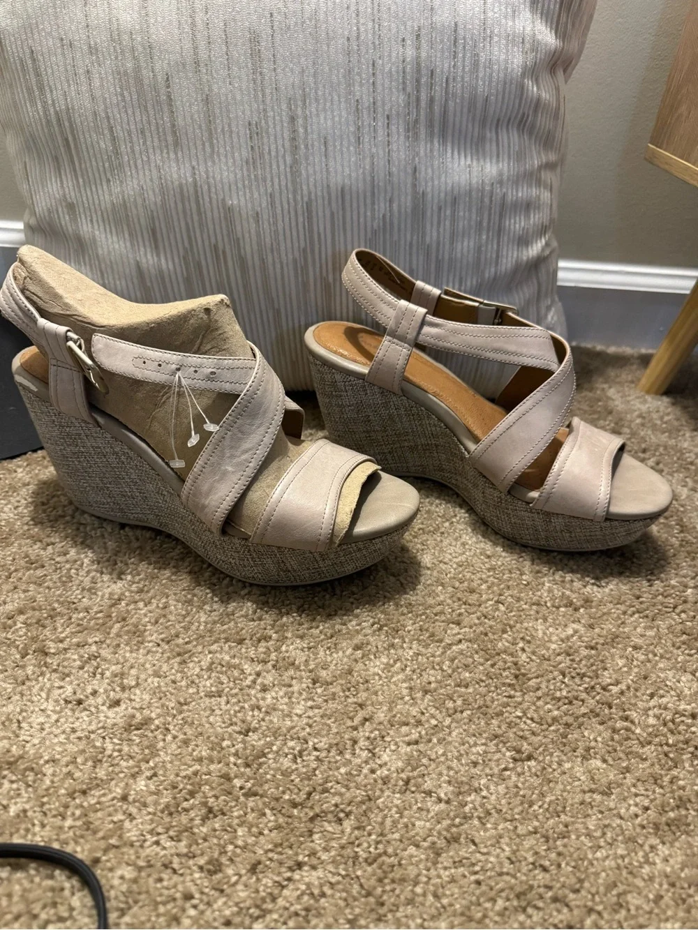 Clarks Taupe Wedge Sandals with Textured Platform